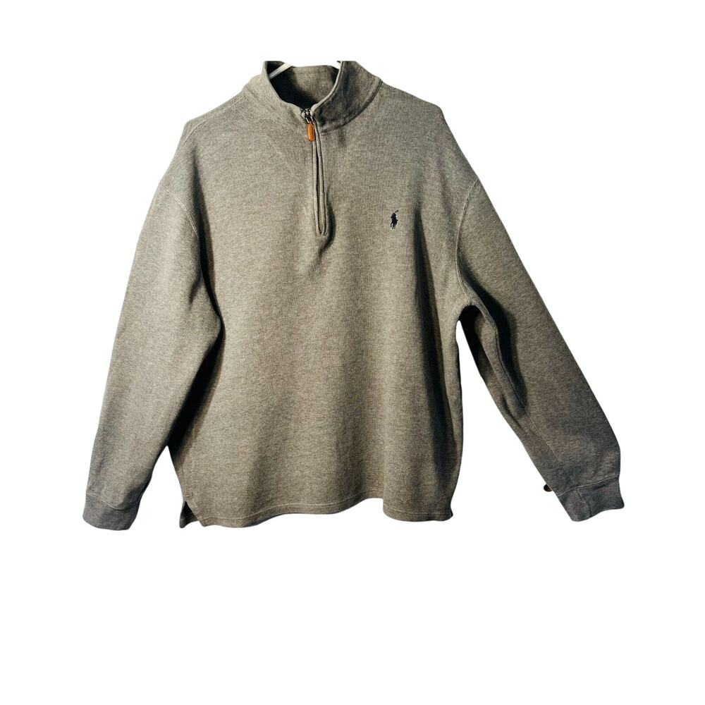 Polo Ralph Lauren Top Mens XL Pullover  Gray Zip Heavy Ribbed Fabric Retro Y2K